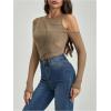 imageVerdusa Womens Long Sleeve Asymmetrical Neck Cut Out Mesh Bodysuit Without LingerieMocha Brown