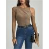imageVerdusa Womens Long Sleeve Asymmetrical Neck Cut Out Mesh Bodysuit Without LingerieMocha Brown