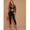 imageVerdusa Womens Long Sleeve Lettuce Trim Fitted Sheer Mesh Tee TopBlack