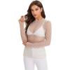 imageVerdusa Womens Long Sleeve Lettuce Trim Fitted Sheer Mesh Tee TopPolka Dots Apricot