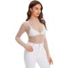 imageVerdusa Womens Long Sleeve Lettuce Trim Fitted Sheer Mesh Tee TopPolka Dots Apricot