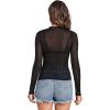 imageVerdusa Womens Long Sleeve Lettuce Trim Fitted Sheer Mesh Tee TopSolid Black
