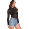 imageVerdusa Womens Long Sleeve Lettuce Trim Fitted Sheer Mesh Tee TopSolid Black