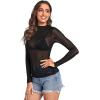 imageVerdusa Womens Long Sleeve Lettuce Trim Fitted Sheer Mesh Tee TopSolid Black