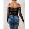 imageVerdusa Womens Off Shoulder Long Sleeve Crop Top See Through Lace Tee Shirt Without BraBlack