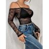 imageVerdusa Womens Off Shoulder Long Sleeve Crop Top See Through Lace Tee Shirt Without BraBlack
