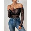 imageVerdusa Womens Off Shoulder Long Sleeve Crop Top See Through Lace Tee Shirt Without BraBlack
