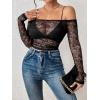 imageVerdusa Womens Off Shoulder Long Sleeve Crop Top See Through Lace Tee Shirt Without BraBlack
