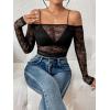 imageVerdusa Womens Off Shoulder Long Sleeve Crop Top See Through Lace Tee Shirt Without BraBlack