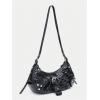 imageVerdusa Womens Pleated Hobo Shoulder Bags Metallic PU Leather Clutch HandbagGlow Black