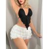 imageVerdusa Womens Sexy Leopard Print Deep V Halter Crop Tops Ruffle Going Out Top Party ClubwearBlack
