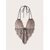 imageVerdusa Womens Sexy Leopard Print Deep V Halter Crop Tops Ruffle Going Out Top Party ClubwearBrown