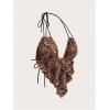 imageVerdusa Womens Sexy Leopard Print Deep V Halter Crop Tops Ruffle Going Out Top Party ClubwearBrown