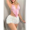 imageVerdusa Womens Sexy Leopard Print Deep V Halter Crop Tops Ruffle Going Out Top Party ClubwearPink