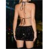 imageVerdusa Womens Sexy Leopard Print Deep V Halter Crop Tops Ruffle Going Out Top Party ClubwearSequin Brown