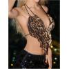 imageVerdusa Womens Sexy Leopard Print Deep V Halter Crop Tops Ruffle Going Out Top Party ClubwearSequin Brown
