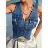 imageVerdusa Womens Sleeveless Button Front V Neck Sleeveless Asymmetrical Denim Vest TopBlue