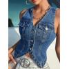 imageVerdusa Womens Sleeveless Button Front V Neck Sleeveless Asymmetrical Denim Vest TopBlue