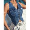 imageVerdusa Womens Sleeveless Button Front V Neck Sleeveless Asymmetrical Denim Vest TopBlue