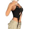 imageVerdusa Womens Sleeveless Crop Top Cut Out Asymmetrical Hem Slim Fit Cami TopBlack