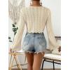 imageVerdusa Womens Tie Front Bell Long Sleeve Scalloped Crop Cardigan Knit TopApricot