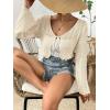imageVerdusa Womens Tie Front Bell Long Sleeve Scalloped Crop Cardigan Knit TopApricot