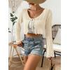 imageVerdusa Womens Tie Front Bell Long Sleeve Scalloped Crop Cardigan Knit TopApricot