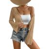 imageVerdusa Womens Tie Front Bell Long Sleeve Scalloped Crop Cardigan Knit TopKhaki