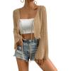 imageVerdusa Womens Tie Front Bell Long Sleeve Scalloped Crop Cardigan Knit TopKhaki