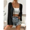 imageVerdusa Womens Tie Front Bell Long Sleeve Scalloped Crop Cardigan Knit TopSolid Black