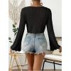imageVerdusa Womens Tie Front Bell Long Sleeve Scalloped Crop Cardigan Knit TopSolid Black