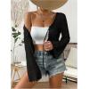 imageVerdusa Womens Tie Front Bell Long Sleeve Scalloped Crop Cardigan Knit TopSolid Black