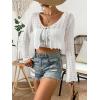 imageVerdusa Womens Tie Front Bell Long Sleeve Scalloped Crop Cardigan Knit TopWhite