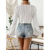 imageVerdusa Womens Tie Front Bell Long Sleeve Scalloped Crop Cardigan Knit TopWhite