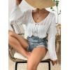 imageVerdusa Womens Tie Front Bell Long Sleeve Scalloped Crop Cardigan Knit TopWhite