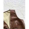 imageVerdusa Womens Western Leather Vest Bow Tie Front V Neck Sleeveless Lightweight Jacket OuterwearBrown