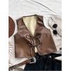imageVerdusa Womens Western Leather Vest Bow Tie Front V Neck Sleeveless Lightweight Jacket OuterwearBrown