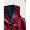 imageVerdusa Womens Western Leather Vest Bow Tie Front V Neck Sleeveless Lightweight Jacket OuterwearBurgundy