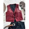imageVerdusa Womens Western Leather Vest Bow Tie Front V Neck Sleeveless Lightweight Jacket OuterwearBurgundy