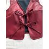 imageVerdusa Womens Western Leather Vest Bow Tie Front V Neck Sleeveless Lightweight Jacket OuterwearBurgundy