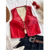 imageVerdusa Womens Western Leather Vest Bow Tie Front V Neck Sleeveless Lightweight Jacket OuterwearRed