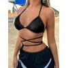 imageVerdusa Womens Y2K PU Leather Backless Criss Cross Tie Sleeveless Halter Crop TopBlack