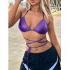 imageVerdusa Womens Y2K PU Leather Backless Criss Cross Tie Sleeveless Halter Crop TopPurple