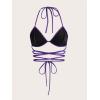imageVerdusa Womens Y2K PU Leather Backless Criss Cross Tie Sleeveless Halter Crop TopPurple