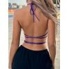 imageVerdusa Womens Y2K PU Leather Backless Criss Cross Tie Sleeveless Halter Crop TopPurple