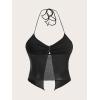 imageVerdusa Womens Y2K Tops Heart Rhinestone Backless Ruched Cami Asymmetrical Split Crop Halter TopBlack