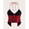 imageVerdusa Womens Y2K Tops Heart Rhinestone Backless Ruched Cami Asymmetrical Split Crop Halter TopRed