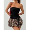 imageVerdusa Womens Y2k Leopard Print Strapless Tube Dress Layered Ruched Going Out Mini Dress ClubwearBlack Brown