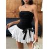 imageVerdusa Womens Y2k Leopard Print Strapless Tube Dress Layered Ruched Going Out Mini Dress ClubwearBlack and White