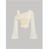 imageVerdusa Womens Y2k Off Shoulder Tops Tie Dye Mesh Long Flared Sleeve Ruched Crop Shirt TopApricot
